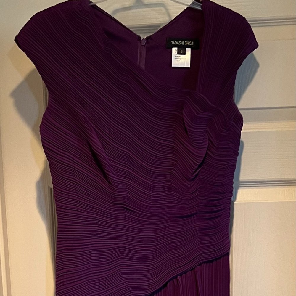 Tadashi Shoji Asymmetric Purple Ruched Lined Gown Women's Dress Size 8
